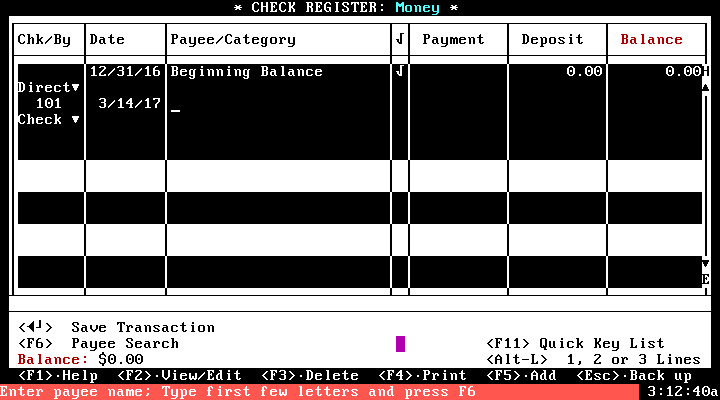 Managing Your Money 12 for DOS - Edit